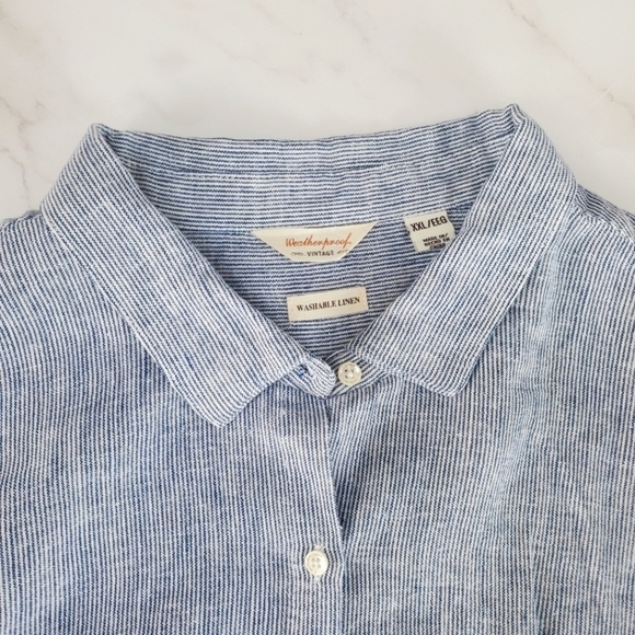 Weatherproof Vintage Linen Tie Front Shirt Blue Pinstripe XXL - Picture 4 of 10